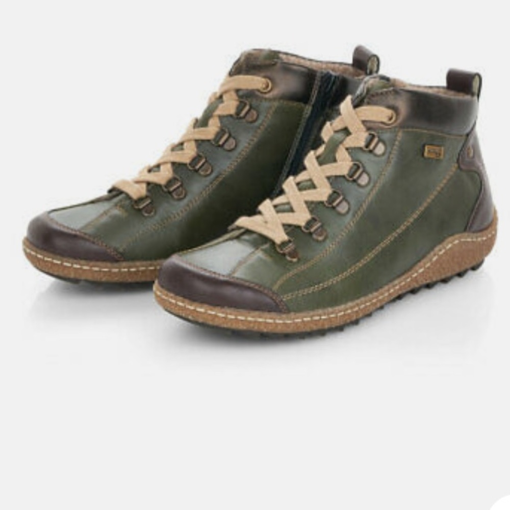 Remonte By Rieker Womens Green Ankle Zipper+Lace Leather Boot